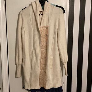 Free people cream long sweater pink lace accents